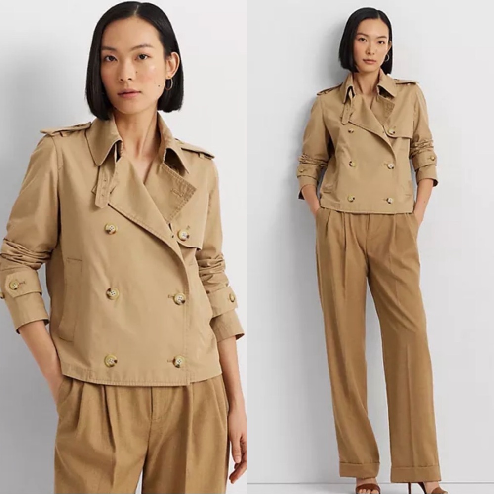 Lauren Ralph Lauren Tan Double-Breasted Short Trench Coat